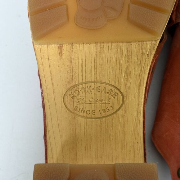 Kork Ease Tatum Leather Wooden Block Heel Slip On Sandal Size 8 Orange Clogs - Picture 8 of 10